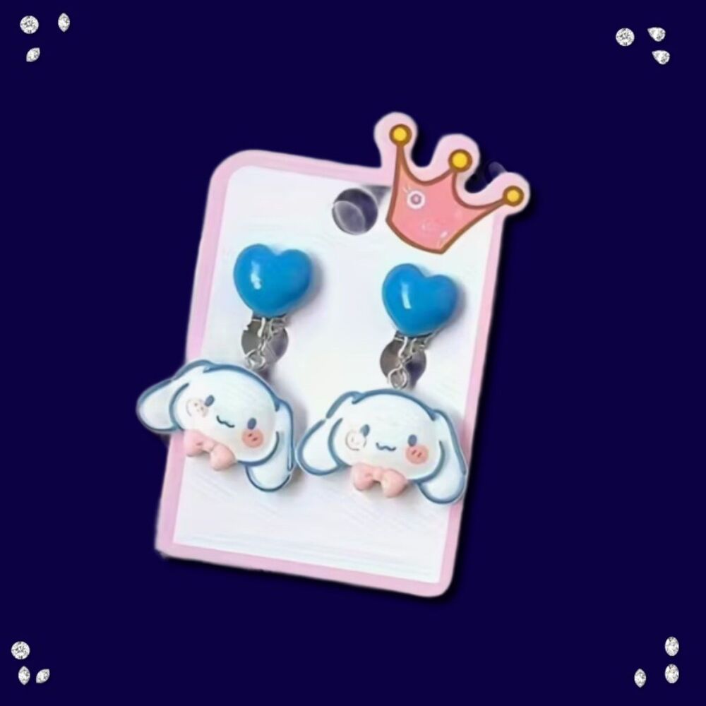 Sanrio Cinnamaroll Blue Heart Dangle Clip-On Earrings